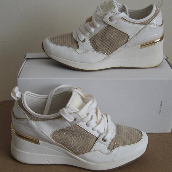Aldo Kourtt Wedge Sneaker, White Gold, Size 7.5M - Picture 1 of 12